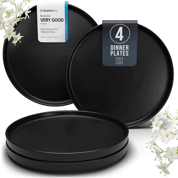 Stoneware Dinner Plates Set - Matte Black, 10.2" Lipped Edges, Dishwasher & Microwave Safe | Amazon (US)