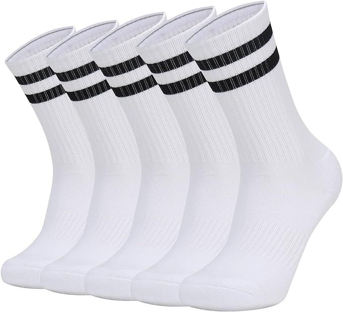 Ultrafun 5 Pairs Striped Crew Socks Cotton Cushioned Athletic Sports Running Socks for Men Women ... | Amazon (US)