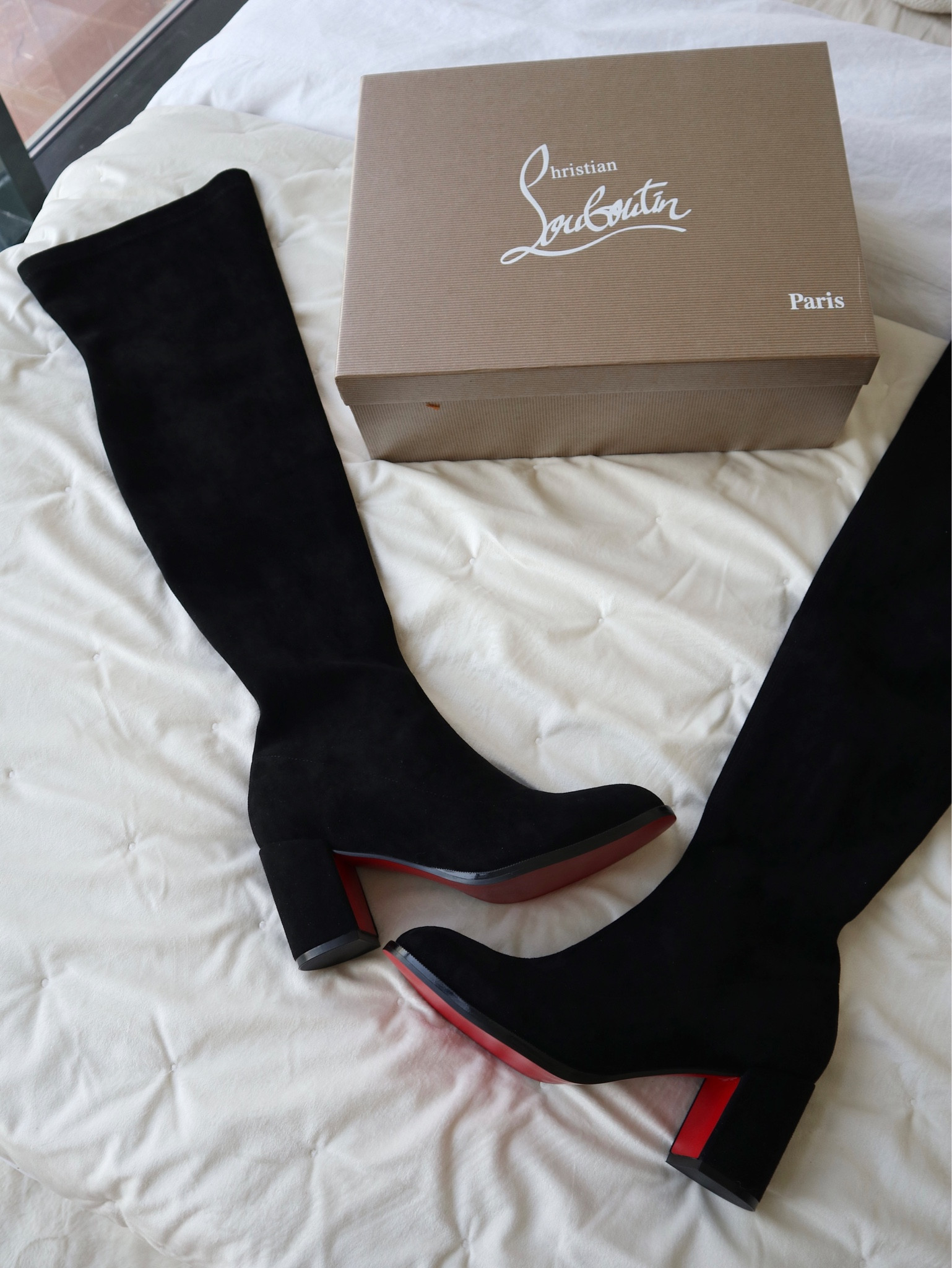 Suede Louboutin high knee boots 

#LTKsalealert #LTKSeasonal #LTKfindsunder100