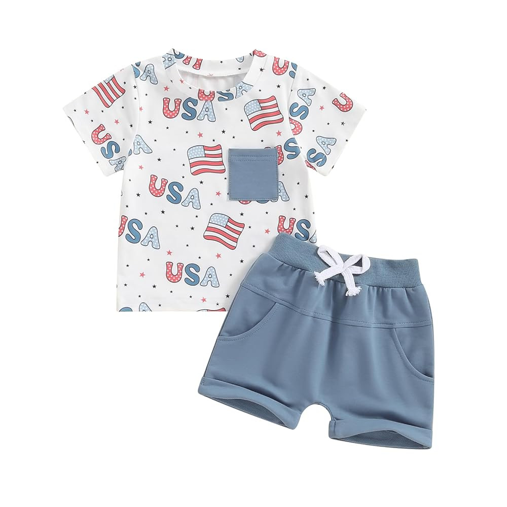 4th of July Baby Boy Outfit USA Flag Short Sleeve Shirt Elastic Shorts 2Pcs Toddler Boys Fourth o... | Amazon (US)