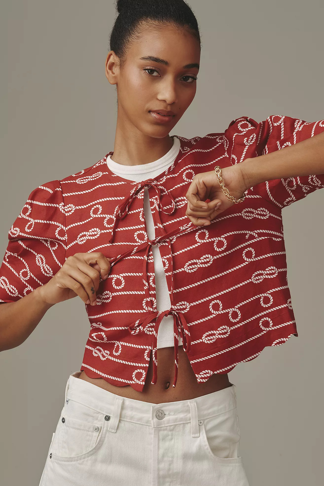 Sister New York Tie-Front Linen Blend Top | Anthropologie (US)