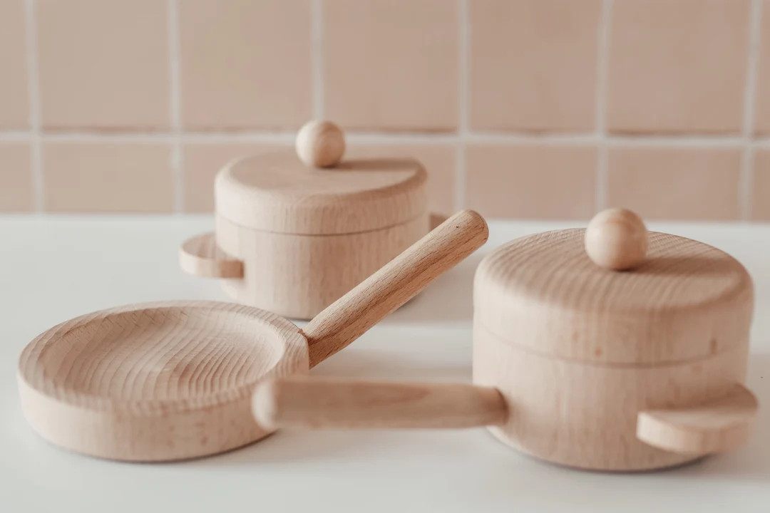 Wooden Pots and Pans Pretend Play Set - Etsy | Etsy (US)