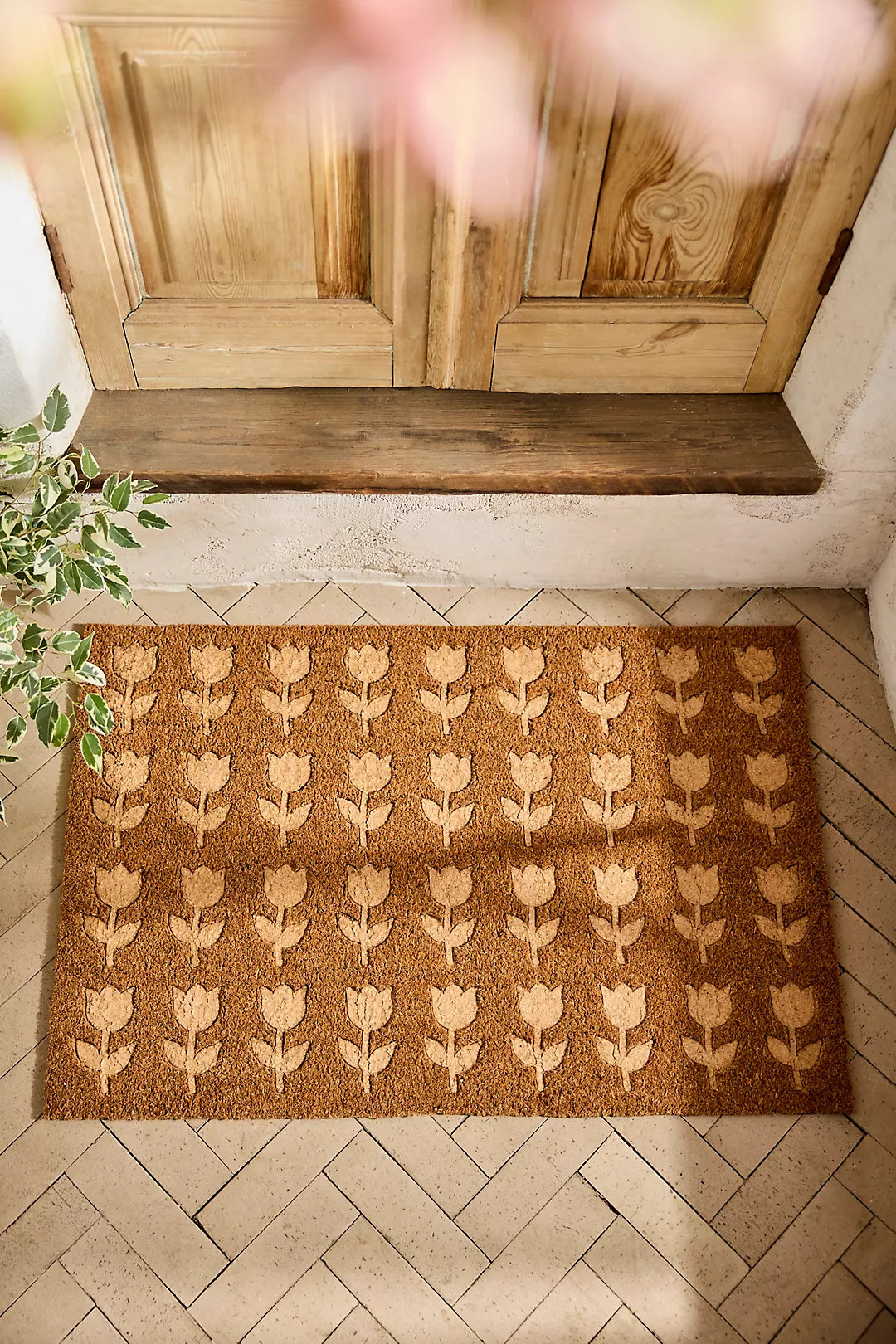 Embossed Tulips Coir Doormat | Anthropologie (US)