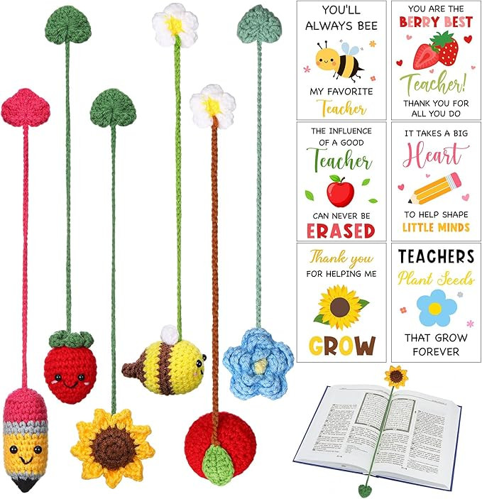Gueevin 6 Sets Teacher Appreciation Crochet Bookmarks Gifts Teachers Thank You Gifts for Women Cr... | Amazon (US)