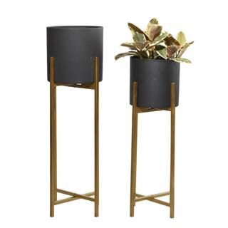 36 in. and 30 in. Extra Large Black Metal Indoor Outdoor Planter with Removable Gold Stand (2- Pa... | The Home Depot