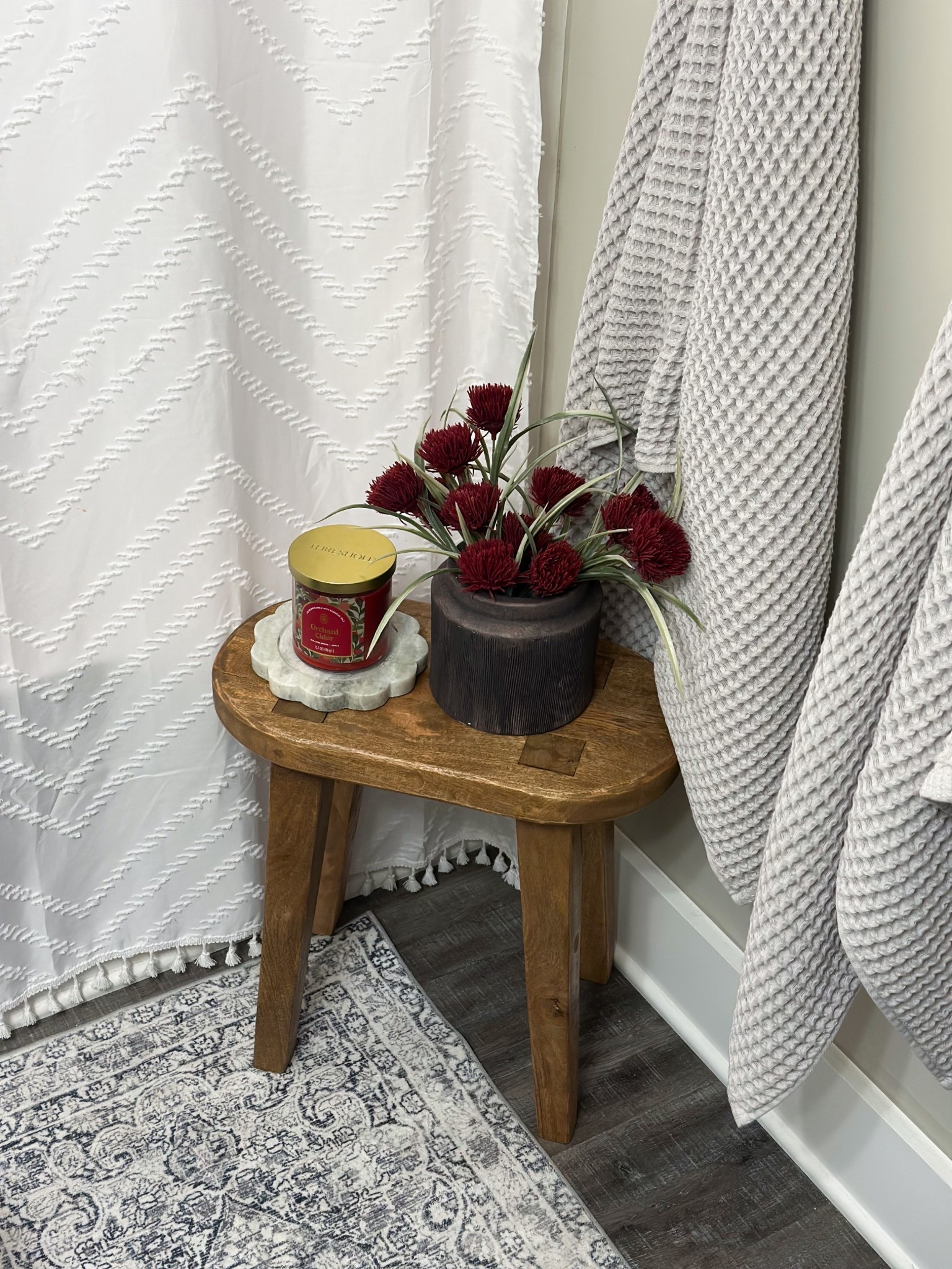 The most realistic flowers! I have 4 stems in my planter/vase. 

Bathroom decor, home decor, fall decor, deep red, accent stool, candles

#LTKFindsUnder50 #LTKFindsUnder100 #LTKHome
