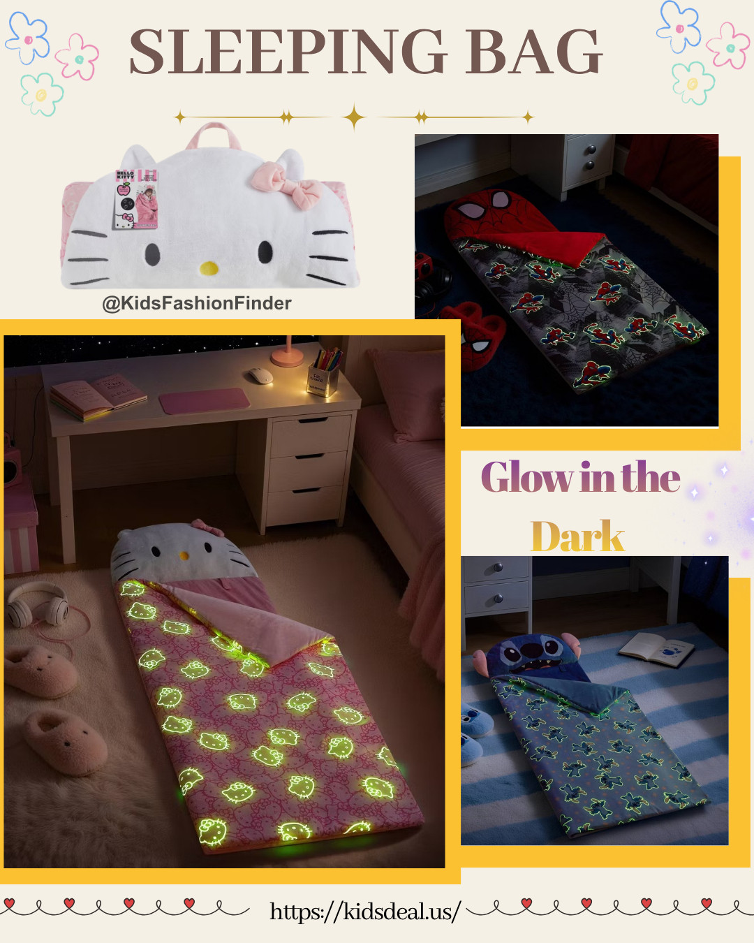 Glow-in-the-dark sleepover must-have 🌙✨

Features Hello Kitty 🎀 Batman 🦇 Stitch 💙 & more!
Lights up in the dark for a magical bedtime vibe 🌟

Soft microfiber + cozy recycled fill 🤍
Perfect for sleepovers, camping & movie nights 🎬

Comes with a carry handle — easy to take anywhere 🎒
Size: 56 x 31 in | Ages 3+

#sleepingbag #kidsfavorites #hellokitty #batman #stitch #sleepoverfun #momfind 

 

#LTKSaleAlert #LTKTravel #LTKKids