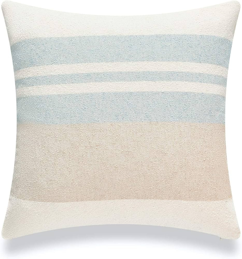 Beach Coastal Decorative Pillow Cover ONLY for Couch, Sofa, or Bed, Light Blue Tan Taupe Color Bl... | Amazon (US)