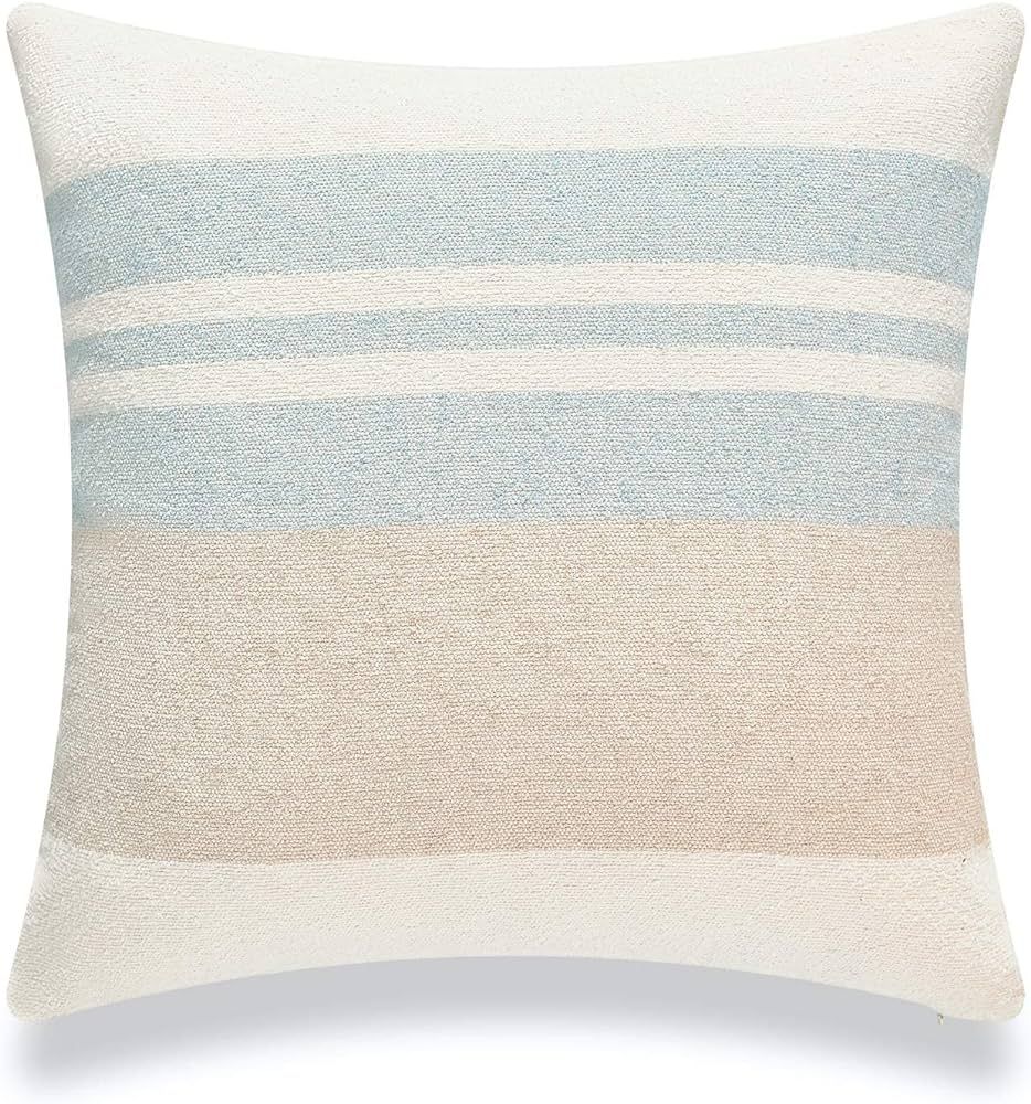 Beach Coastal Decorative Pillow Cover ONLY for Couch, Sofa, or Bed, Light Blue Tan Taupe Color Bl... | Amazon (US)