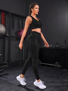Yoga Basic 2pcs Seamless High Stretch Yoga Set Sports Suit Cut Out Racer Back Tank Scrunch Butt W... | SHEIN
