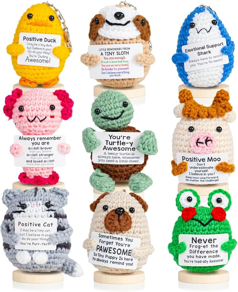 Twiddler Toys 9pcs Positive Crochet Animals – Emotional Support Crochet Stuffed Animals with Po... | Amazon (US)