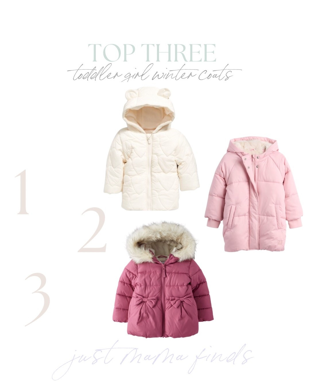 Top three toddler girl coats! Winter fashion, girls, pink white 

#LTKKids #LTKSeasonal #LTKBaby