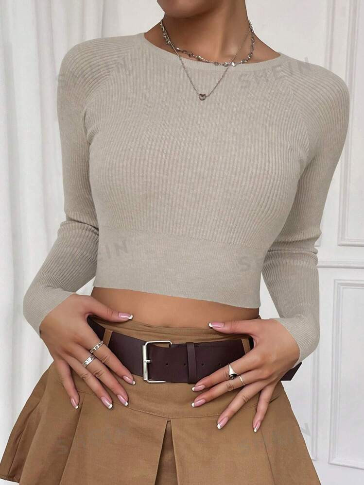 SHEIN Essnce Raglan Sleeve Crop Sweater | SHEIN