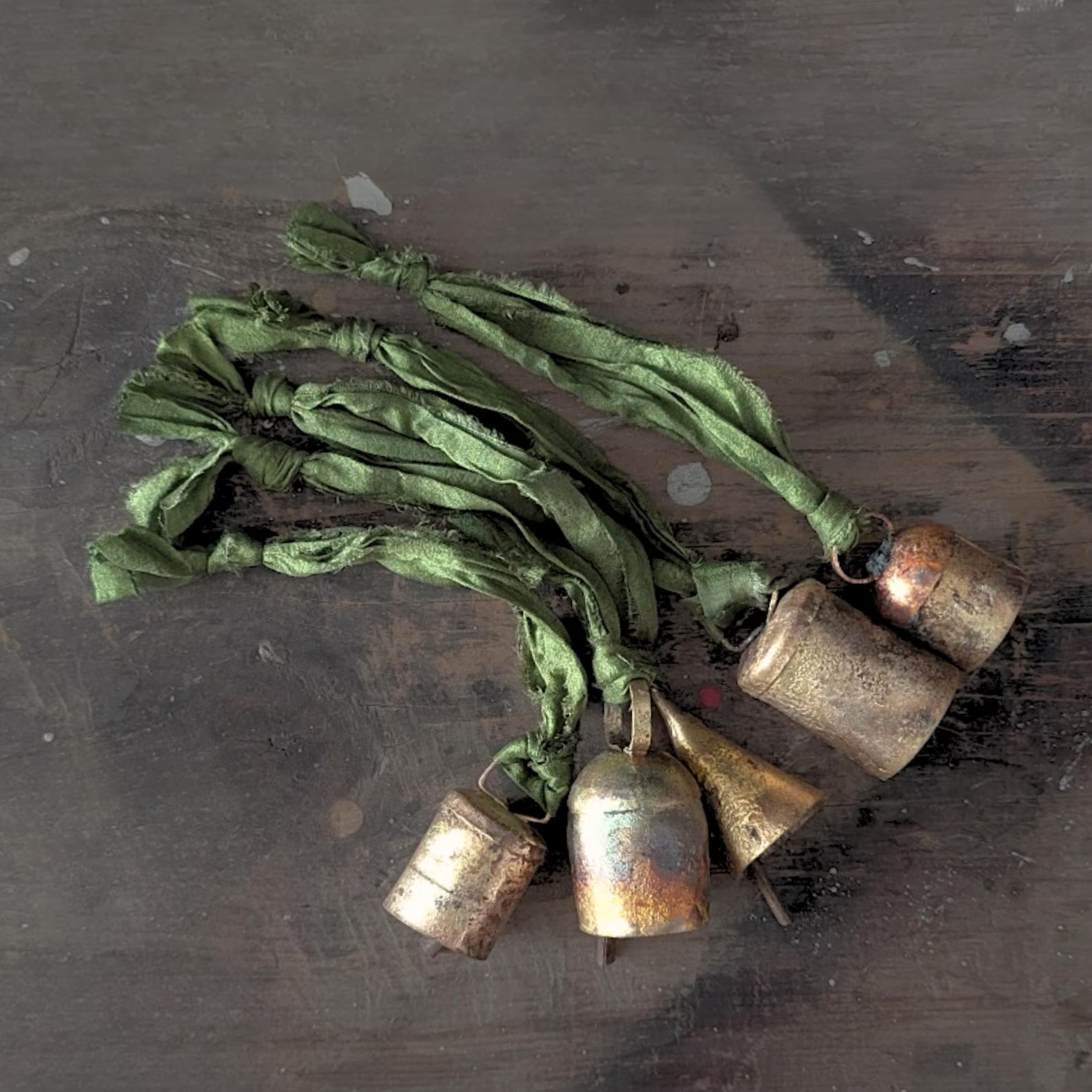 Old World Gold Bell Set Silk Ribbon Door Decor Rustic Gift Toppers Crafting Ornaments | Etsy (US)