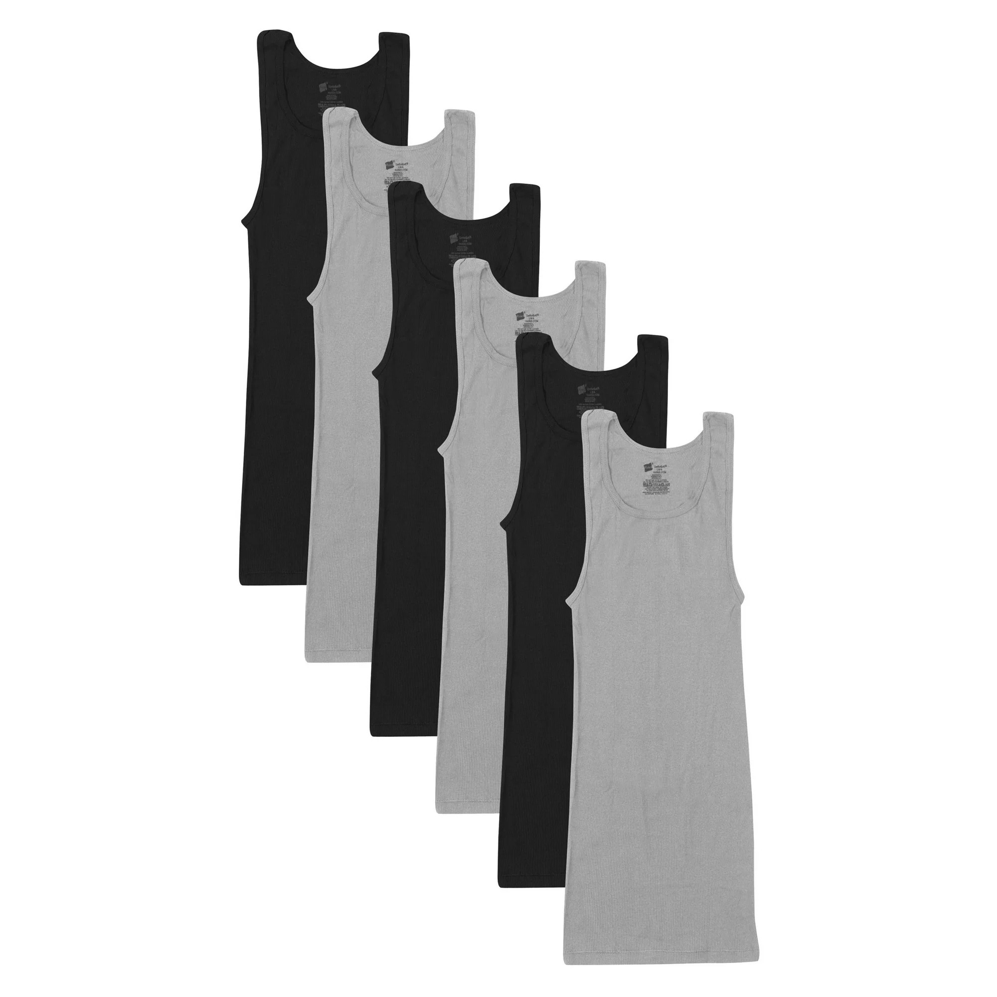 Hanes - Hanes Men's Value Pack Black/Grey Tank Undershirts, 6 Pack - Walmart.com | Walmart (US)