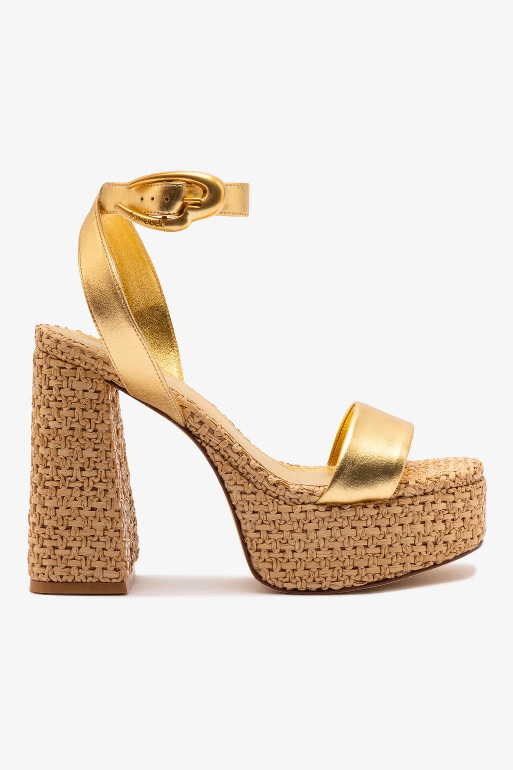 Dolly Verona Sandal In Gold Metallic Leather and Natural Raffia | Larroude