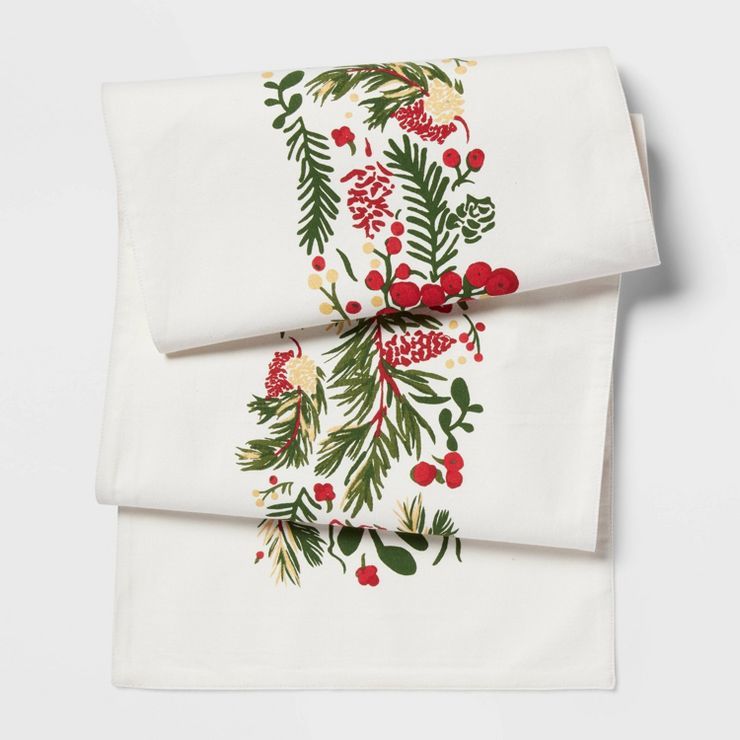 72" x 14" Cotton Holly Berry Table Runner - Threshold™ | Target