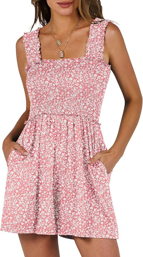 Caracilia Women's Summer Casual Smocked Rompers Square Neck Sleeveless Loose Shorts Jumpsuit 2025... | Amazon (US)