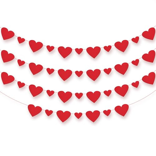 KatchOn, Red Valentines Day Garland - Pack of 40 | Felt Heart Garland for Valentines Day Decorations | Valentine Garland, Galentines Day Decorations | Red Heart Banner, Heart Decorations for Party | Amazon (US)