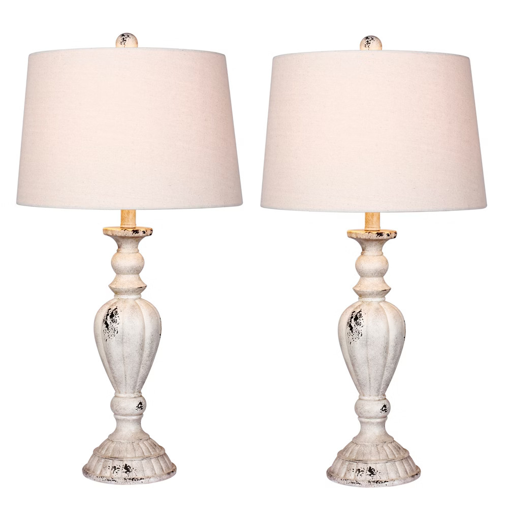 Distressed Candlestick Resin Table Lamps in Cottage Antique White - Fangio Lighting | Target