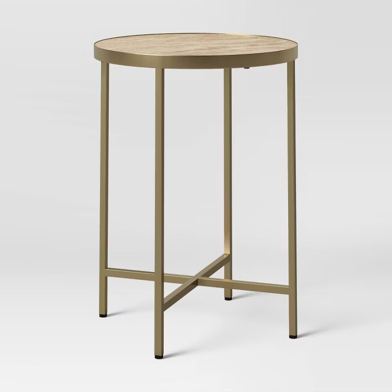 Marlton Metal Accent Table with Travertine Brown - Threshold™ | Target