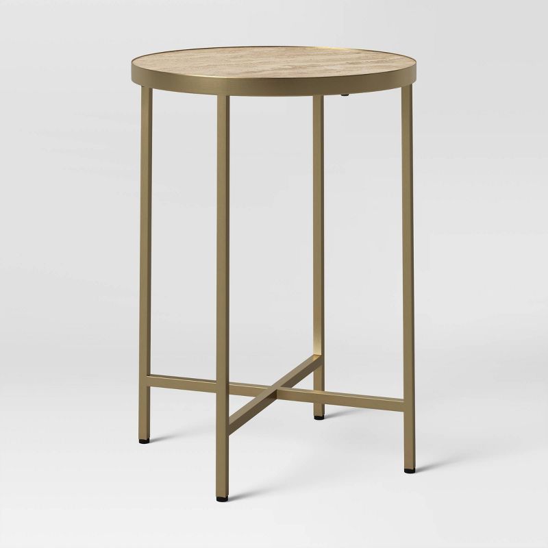 Marlton Metal Accent Table with Travertine Brown - Threshold&#8482; | Target