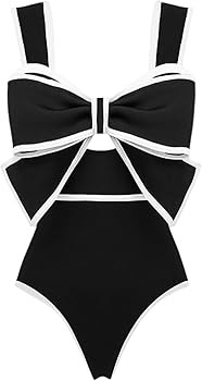 FLAXMAKER Black and White Bow-tie Decor One Piece Swimsuit and Skirt (S, Only Swimsuit) at Amazon... | Amazon (US)