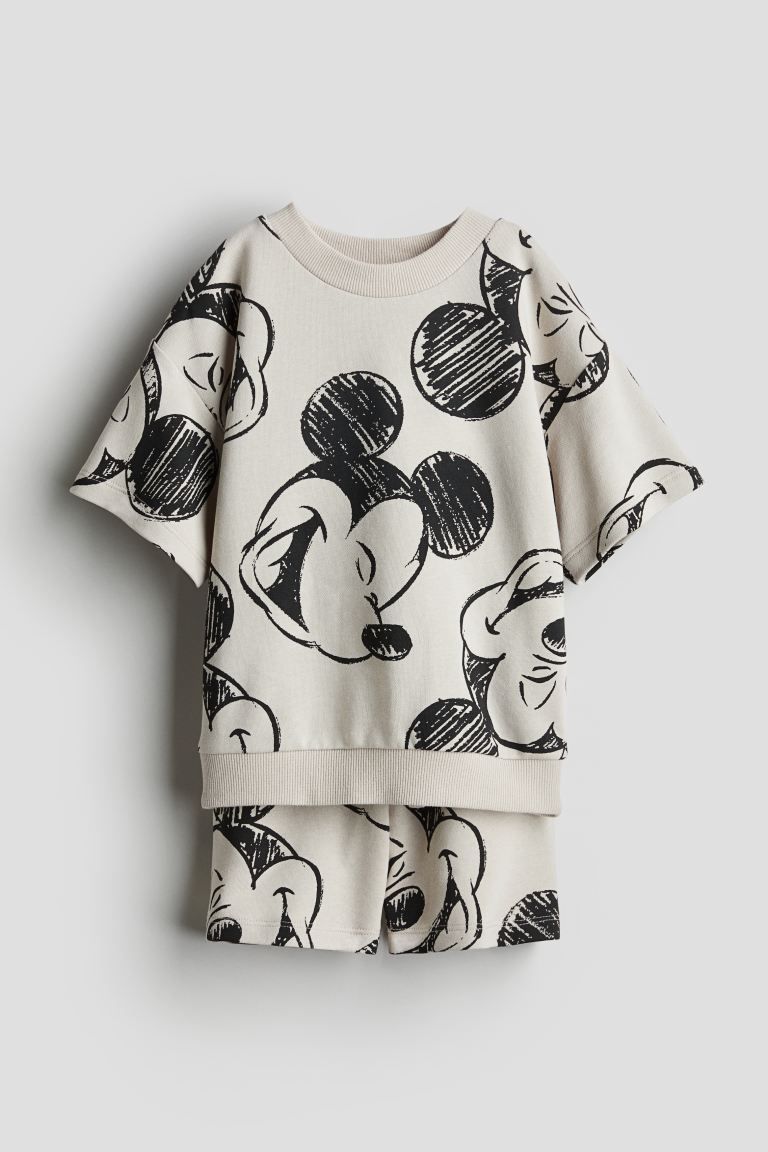 2-piece Printed Sweatshirt Set - Taupe/Mickey Mouse - Kids | H&M US | H&M (US + CA)