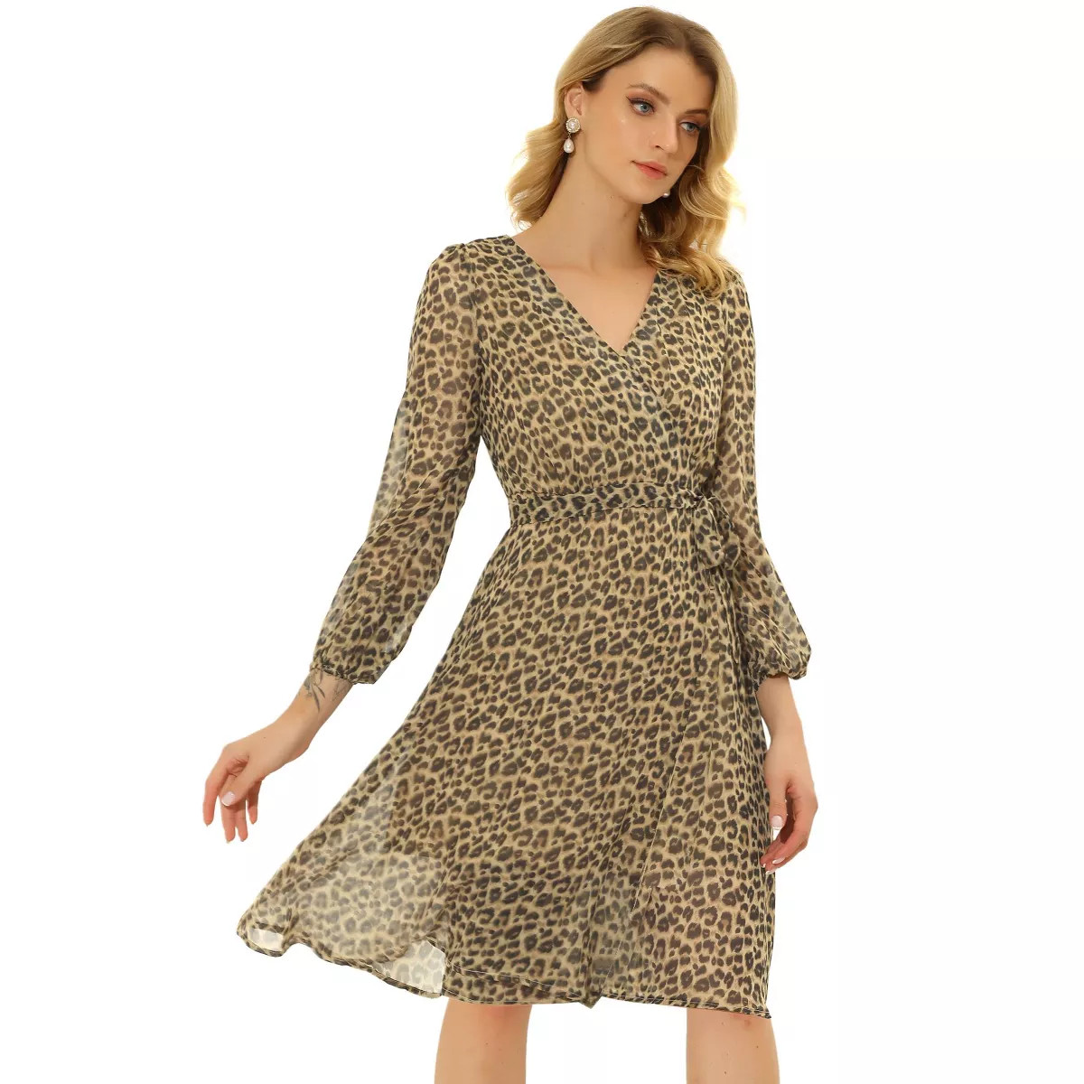 Allegra K Women's Boho Floral V Neck Tie Waist Long Sleeve Chiffon Wrap Midi Dress | Target