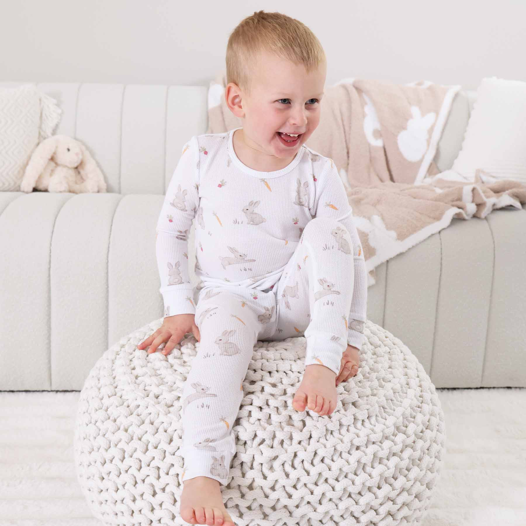 Hop Little Bunnies Waffle Two Piece Pajama Set | Caden Lane