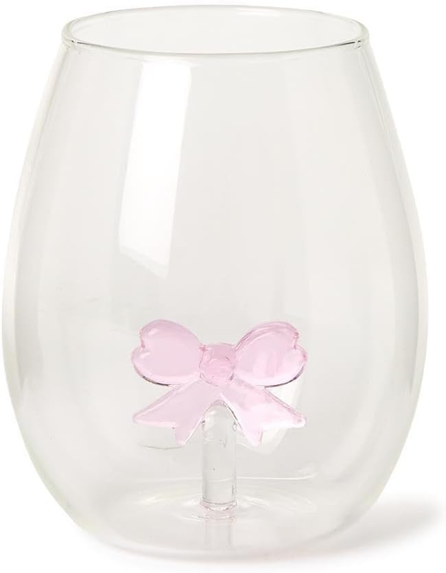 Two's Company Pink Bow Stemless Wine Glass (Hand Wash Only) - Elegant Drinkware, Handcrafted Wine... | Amazon (US)