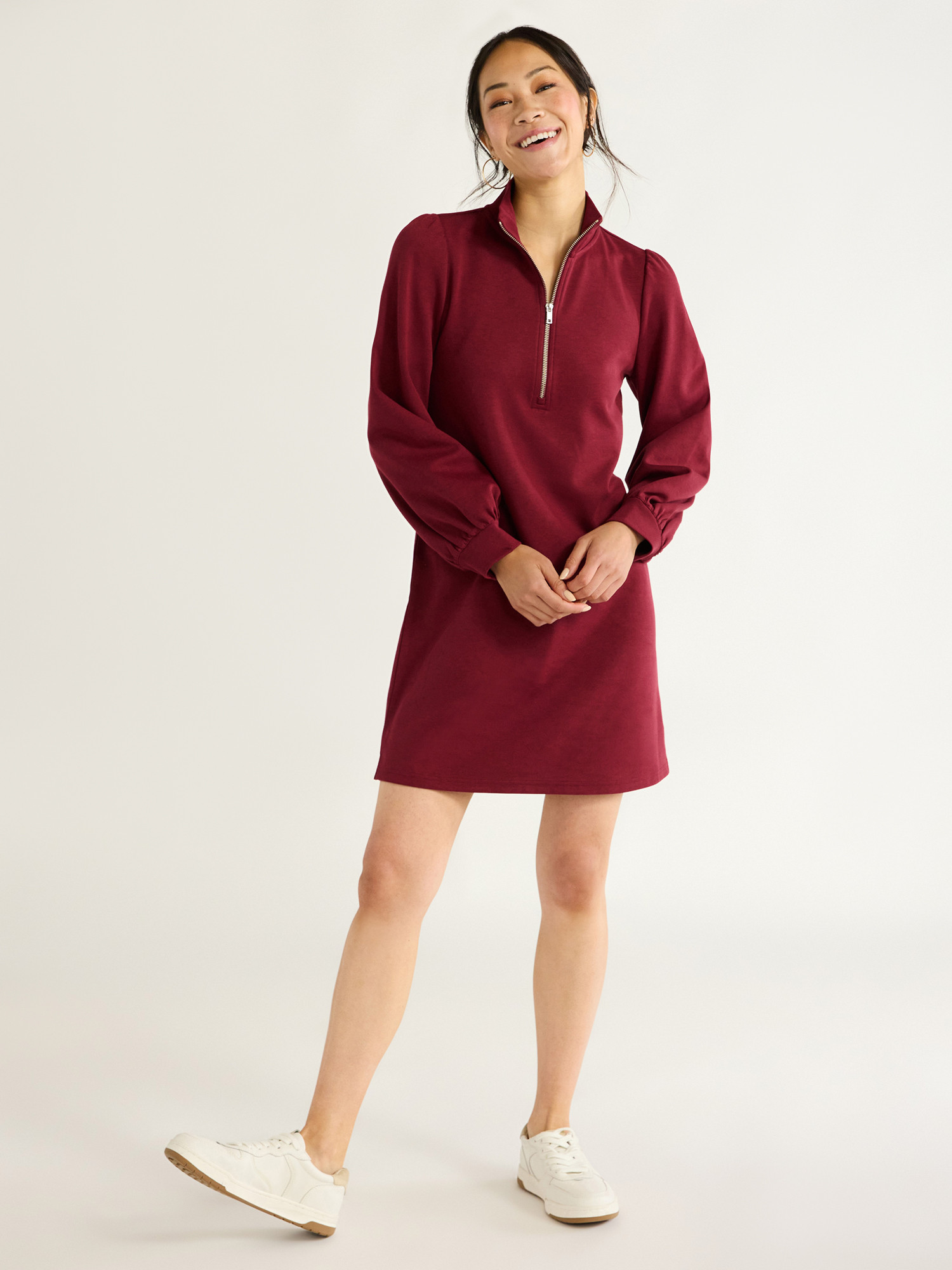 Free Assembly Women's Long Sleeve Half Zip Mini Dress - Walmart.com | Walmart (US)