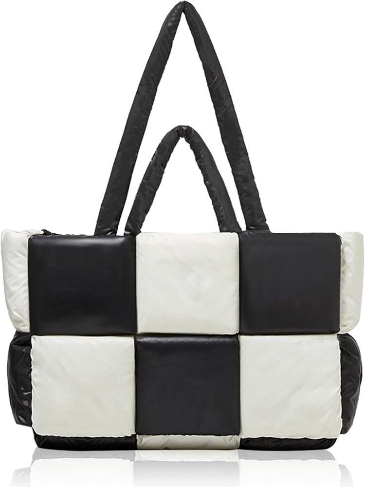 Puffer Tote Bag for Women, Quilted Puffy Handbag Checkered Puffy Handbag Down Cotton Padded Shoul... | Amazon (US)