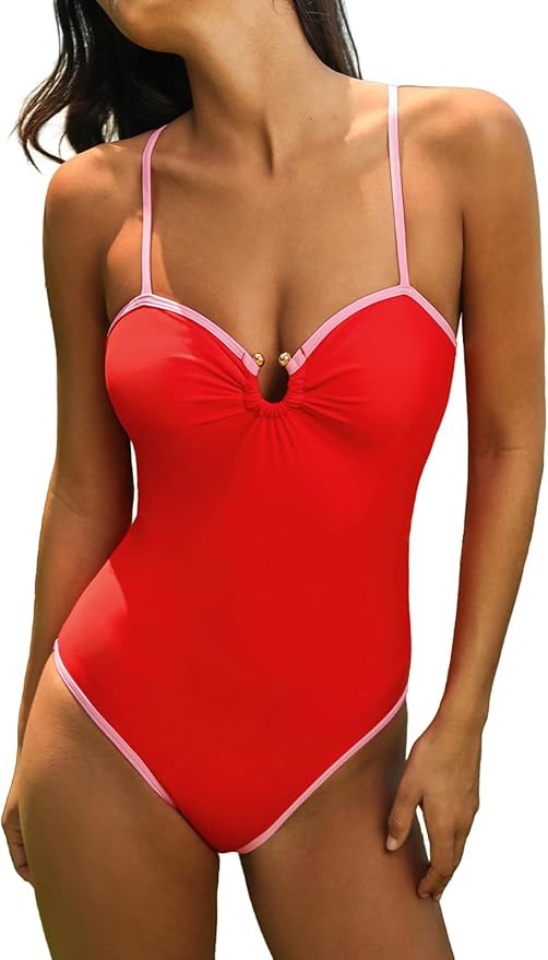 CUPSHE Women's One Piece Swimsuit Sweetheart O Ring Adjustable Straps Back Hook Cut Out Swimwear | Amazon (US)