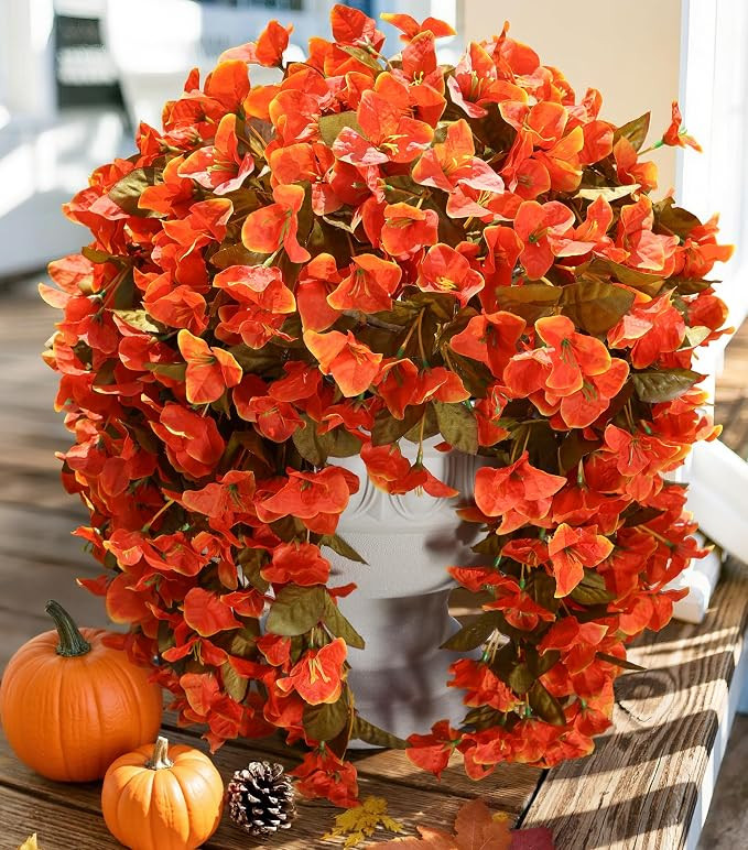 Bougainvillea Artificial Flowers Plants for Outdoors Outside Fall Autumn Decor, 2 pcs Faux Silk L... | Amazon (US)