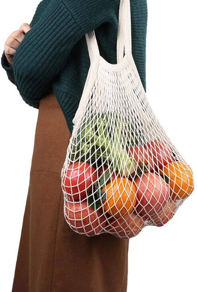 4 Pack Portable Reusable Grocery Bags Fruit and Vegetable Bag Washable Cotton Mesh String Organic Or | Amazon (US)