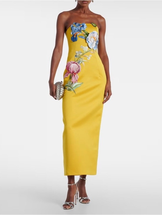 Leo Lin Rayna Mustard Floral AppliquéEmbroidered Strapless MaxiDress AU8/US4 NWT | Poshmark