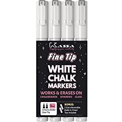 Amazon.com : Kassa White Chalk Markers Fine Tip (4 Pack 3mm) - Chalkboard Markers Erasable - Wet ... | Amazon (US)