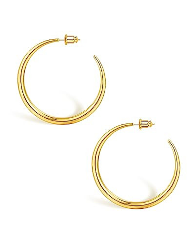 SHOWNII Big Gold Hoop Earrings for Women Large Hoop Earrings 925 Sterling Silver Post 14K Real Gold hoops earrings for Women Lightweight Circle Endless Thin Hoop Oversize 50mm | Amazon (US)