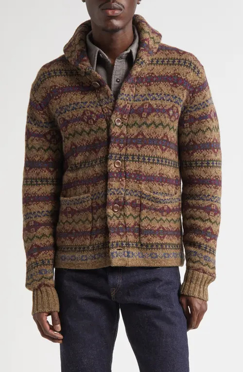 Double RL Fair Isle Wool Cardigan in Loden Heather Multi at Nordstrom, Size X-Large | Nordstrom