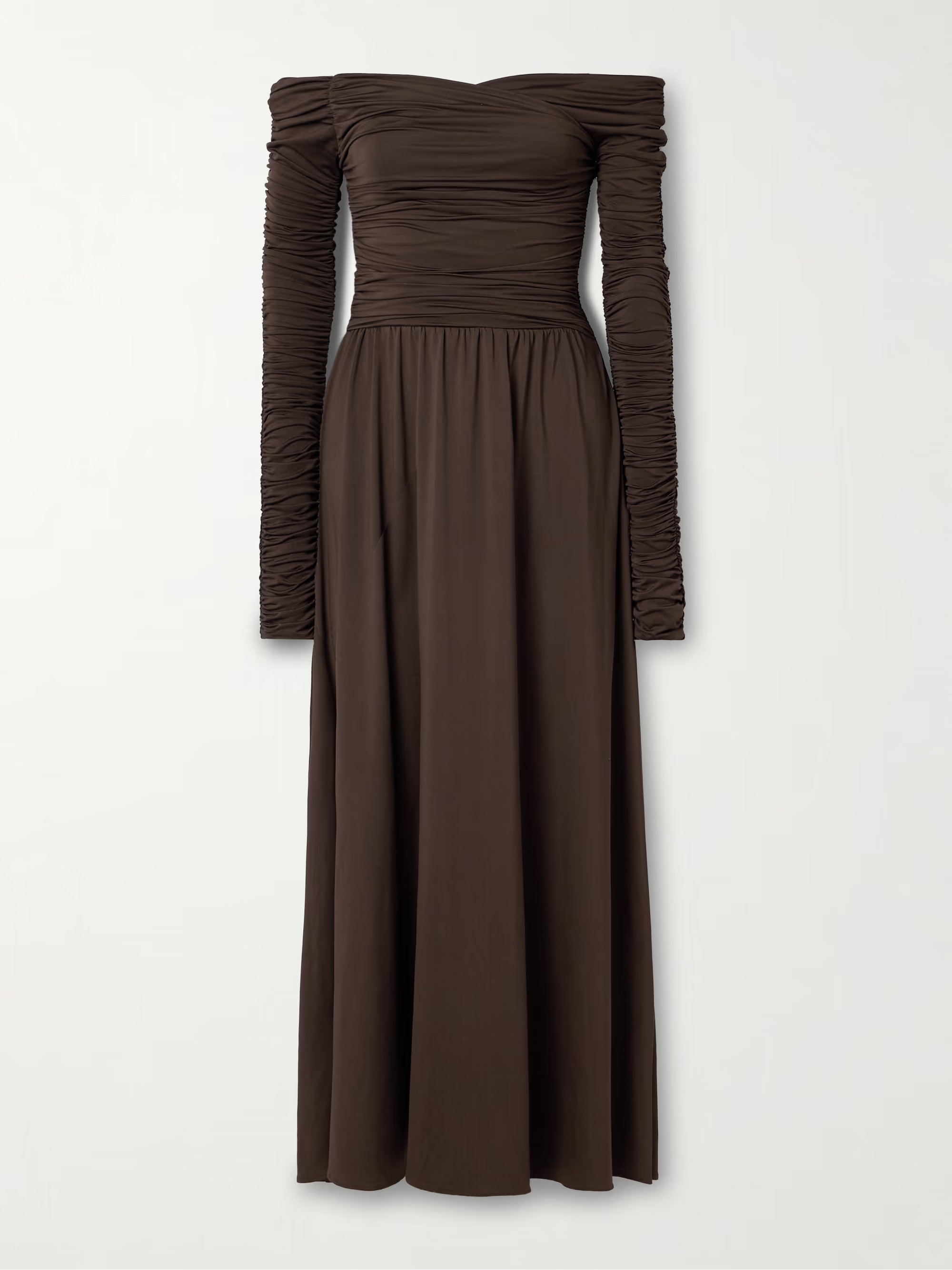 Charlotte off-the-shoulder ruched stretch recycled-jersey maxi dress | NET-A-PORTER (US)