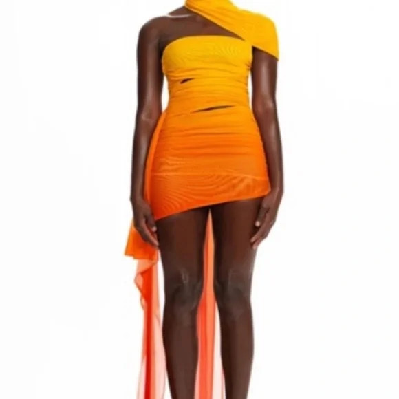 BBXBRAND RUCHED BANDEAU MINI DRESS- OMBRE SUNSET SIZE EXTRA SMALL NWT | Poshmark