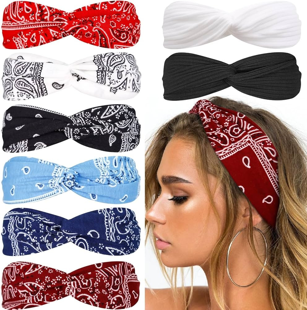 Huachi Bandana Headbands for Women Boho Elastic Hair Bands for Women's Hair Twist Turban Head Wra... | Amazon (US)