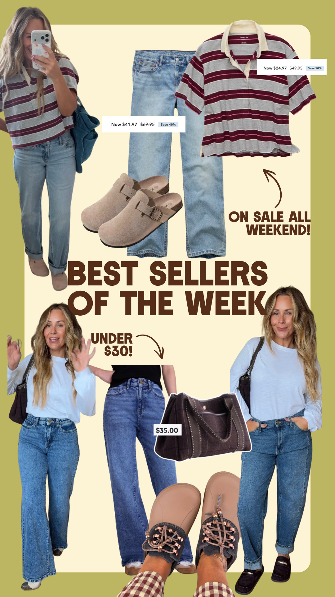Best sellers of the week!! Loving everything denim, coastal fall and the AE sale happening all weekend long!  

 #LTKootd #LTKSeasonal #LTKSaleAlert