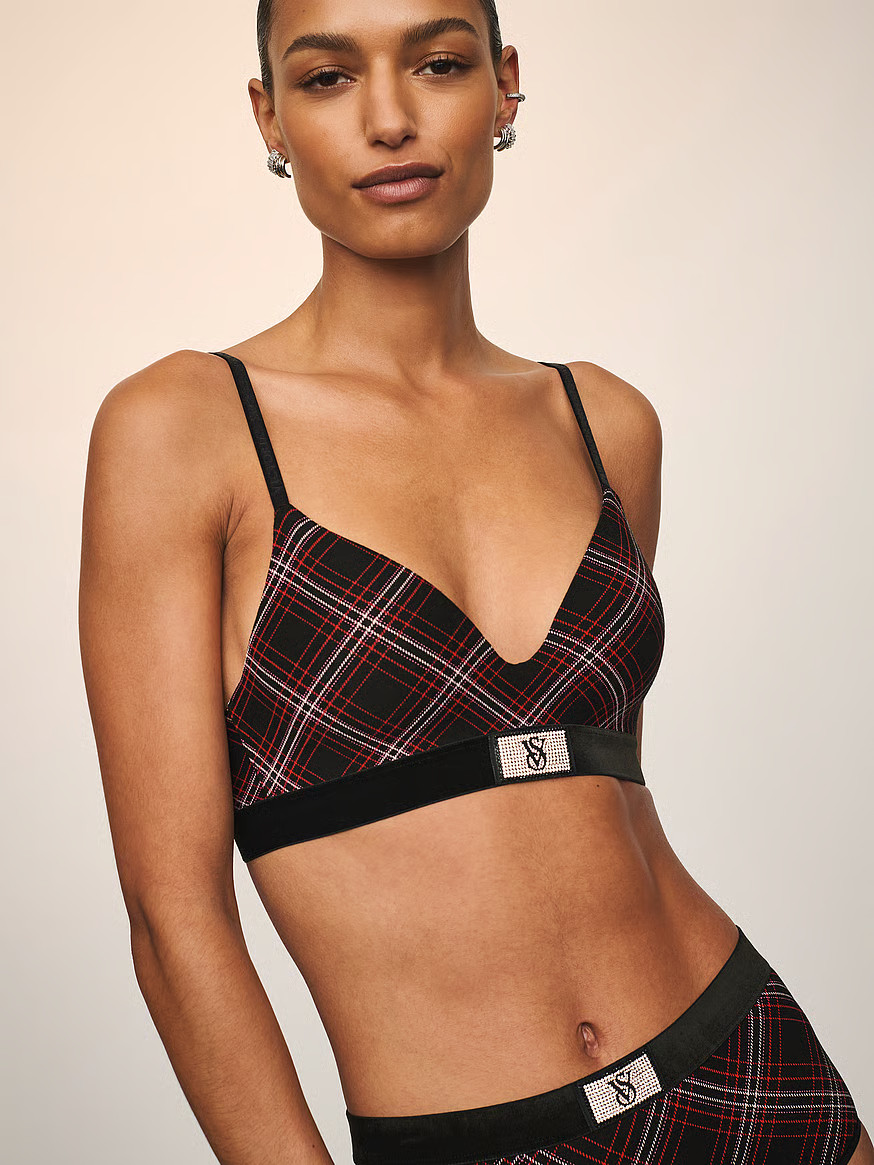 Buy Shine Patch Velvet Lightly Lined Wireless Bra, Black Plaid - Order Bras online - Victoria's S... | Victoria's Secret (US / CA )