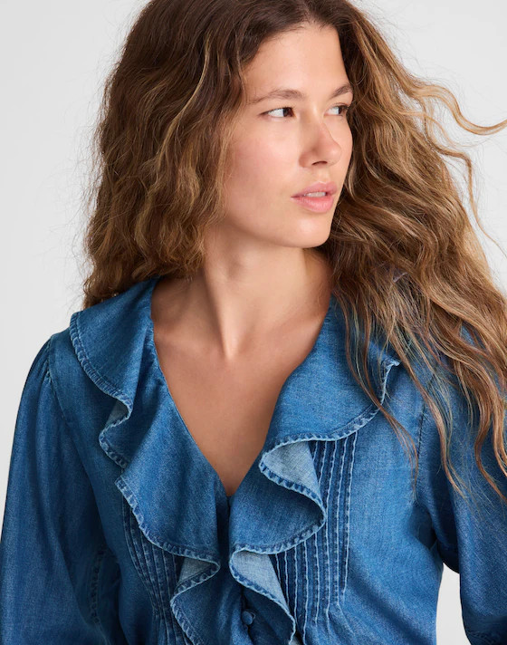 Denim Ruffled Pintuck Top | Madewell