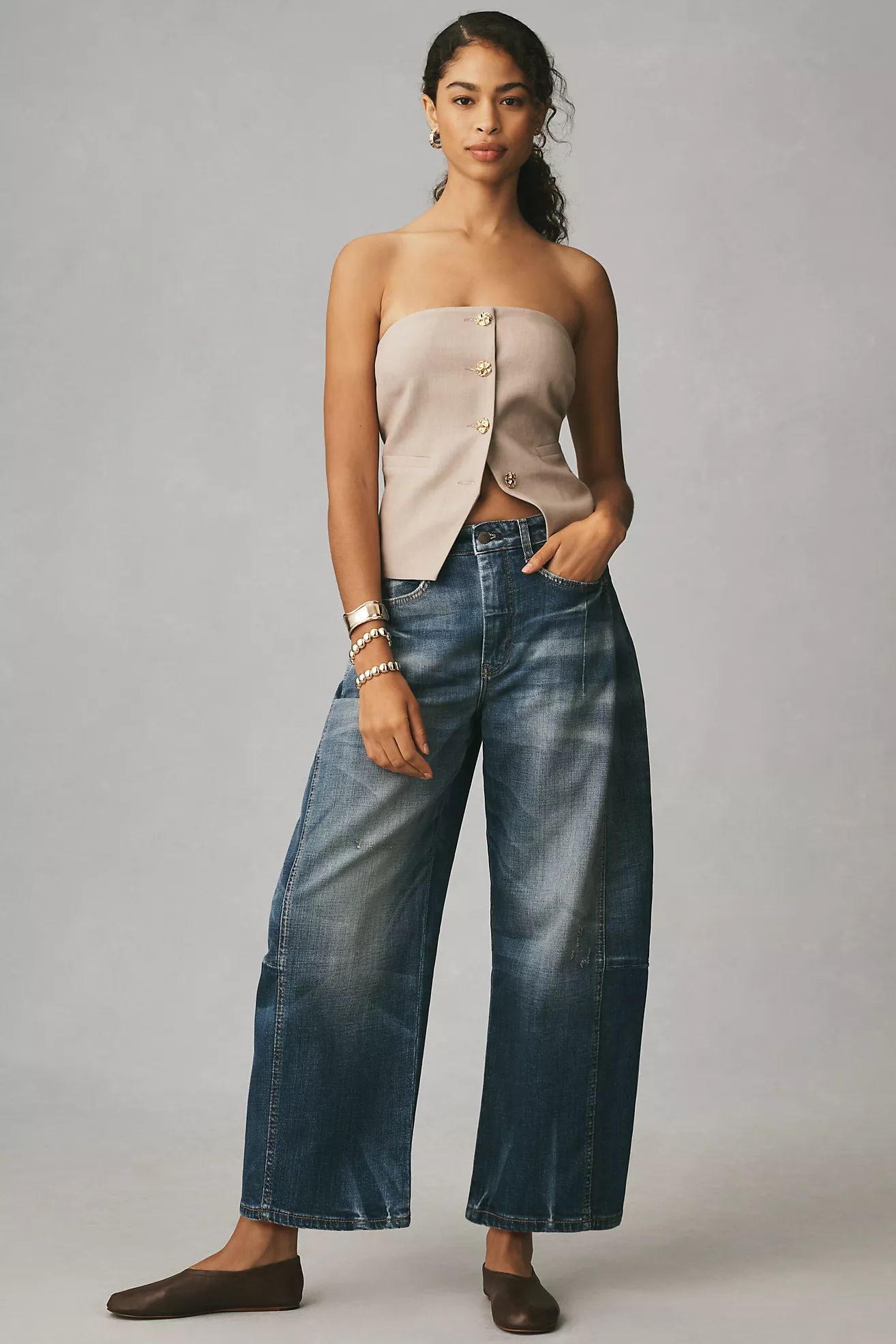 The Heritage Curve Mid-Rise Barrel Jeans by Pilcro | Anthropologie (US)