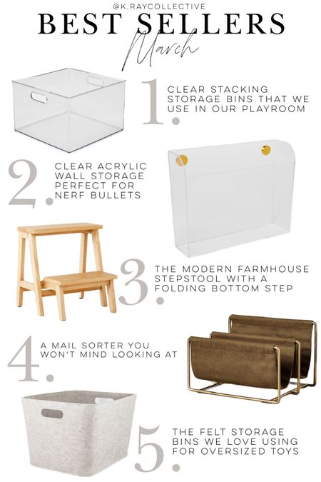 Here’s our best sell links for March in all things for the home. Our favorite clear storage bins along with the chic mail sorter, and our favorite stepstool.

#Home #HomeOrganization #StorageBins #BestSellers #TargetHome #TargetStyle 

#LTKhome #LTKxTarget #LTKfindsunder50