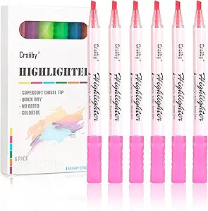 Pink Highlighters - 6 Pack Bright Colors Chisel Tip Quick Drying Aesthetic No Bleed Highlighters ... | Amazon (US)