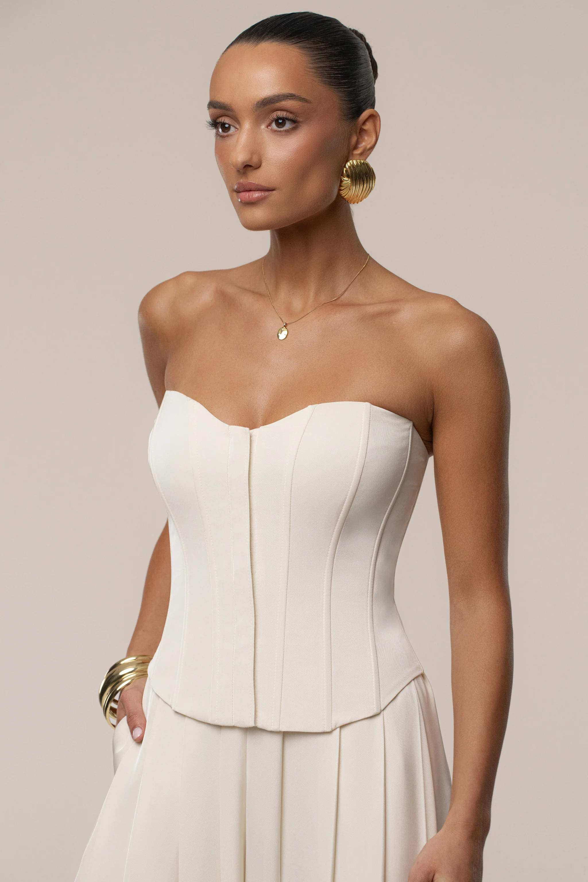 Buttercream Viv Satin Bustier Top | JLUXLABEL US